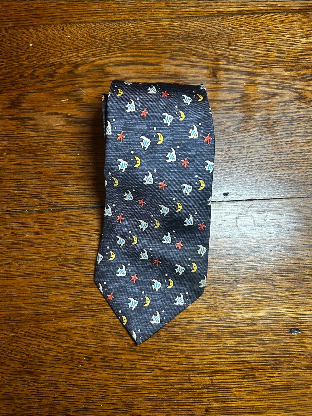 Hermes Navy Novelty Moon & Fish Pattern Tie